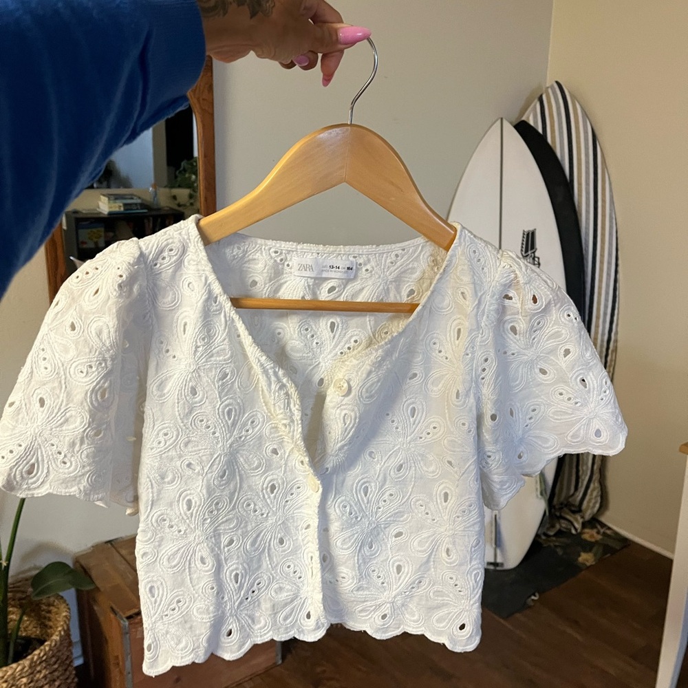 Zara Cream Eyelet Lace Blouse
